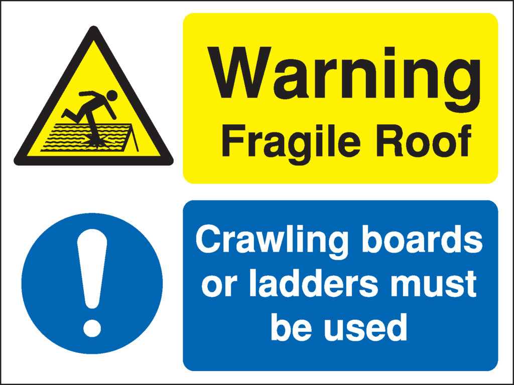 MM088AMRP - 450x600mm Warning Fragile Roof Crawling boards Site Safety Board - Rigid
