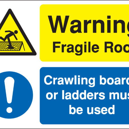 MM088AMRP - 450x600mm Warning Fragile Roof Crawling boards Site Safety Board - Rigid