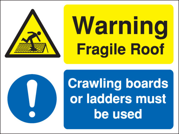 MM088AMRP - 450x600mm Warning Fragile Roof Crawling boards Site Safety Board - Rigid