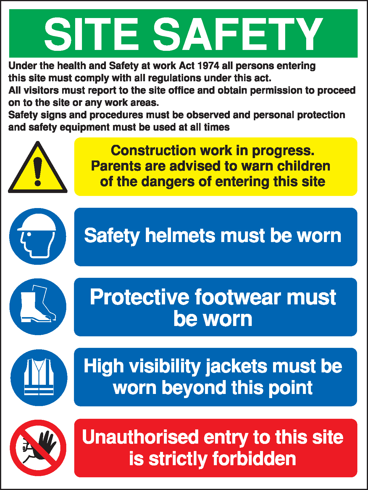 MM094ASRP - 800x600mm Under the health and safety work act Site Safety Board - Rigid