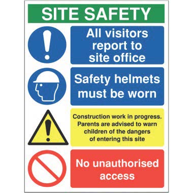MM098ASRP - 800x600mm Site safety all visitors report to site office - Rigid