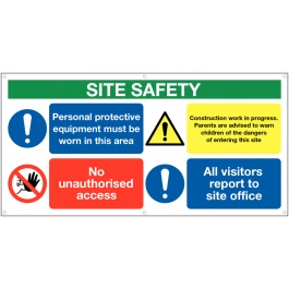 MM099BHBAN - 610x1220mm Site Safety PPE, No unauthroised - Banner Sign 500gsm