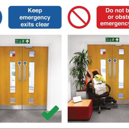 MM109A2LRP - 420 x 594mm Keep emergency exits clear / Do not block or obstruct emergency exits - Rigid