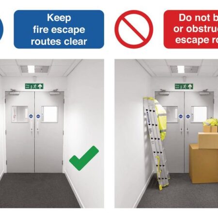 MM110A2LRP - 420 x 594mm Keep fire escape routes clear / Do not block or obstruct fire escape routes - Rigid