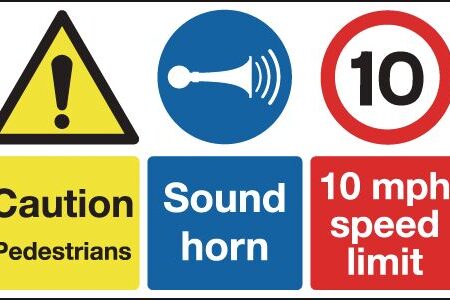 MS00929R - 300x500mm Caution Pedestrians Sound Horn 10mph Speed Limit- Rigid