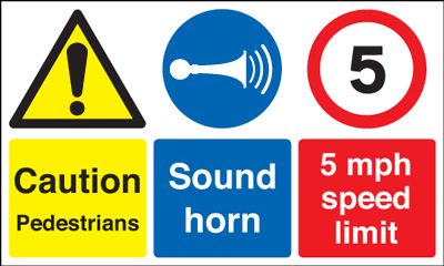 MS01029R - 300x500mm Caution Pedestrians Sound Horn 5mph Speed Limit - Rigid