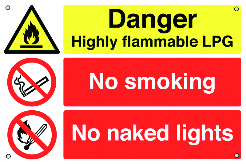 MS03234A - 400x600mm Danger Highly Flammable LPG No Smoking No Naked Lights - Aluminium