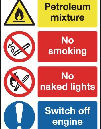 MS05848R - 594x420mm Petroleum Mixture No Smoking No Naked Lights Switch Off Engine - Rigid