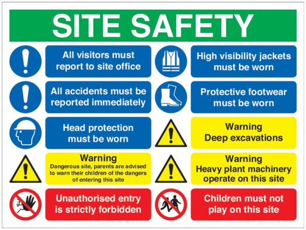 MS06041AC - 600x800mm Site Safety All Visitors Must Report to Site Office Site Safety Board