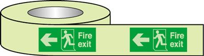 NGT115 - 40mmx10m Fire Exit Running Man Arrow Left Photoluminescent Tape