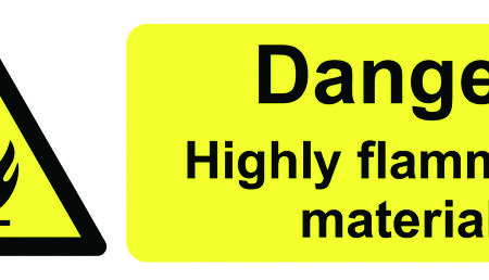 SLK7 - 50x150mm Danger Highly Flammable Matieral - Pk of 6