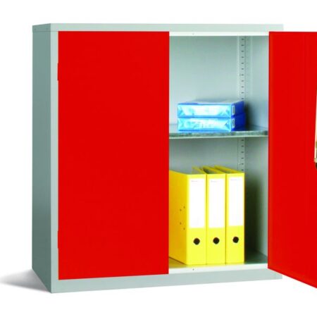 STR0080RED - Workplace Storage Cupboard - 1 shelf - 2 Doors - Red - 1000 x 915 x 457mm (HxWxD)