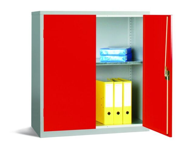 STR0080RED - Workplace Storage Cupboard - 1 shelf - 2 Doors - Red - 1000 x 915 x 457mm (HxWxD)