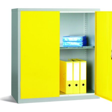 STR0080YEL - Workplace Storage Cupboard - 1 shelf - 2 Doors - Yellow - 1000 x 915 x 457mm (HxWxD)
