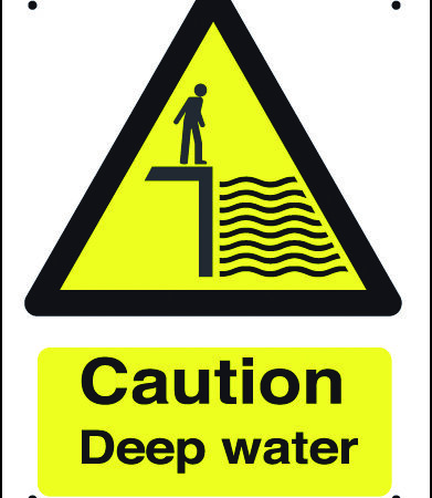 W61A/A - 400x300mm Caution Deep water Vandal resistant sign