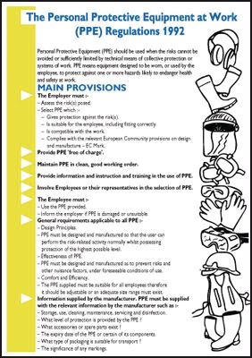 WC97 - 600x420mm The Personal Protective Equiptment at Work Regulations 1992 Wallchart