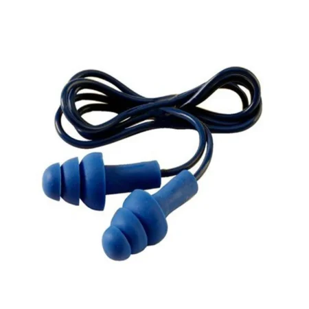 TR-01-001 - SNR 32 - 3M E-A-R Tracer Corded Ear Plugs box of 50 Blue reusable metal detectable corded ear plugs.