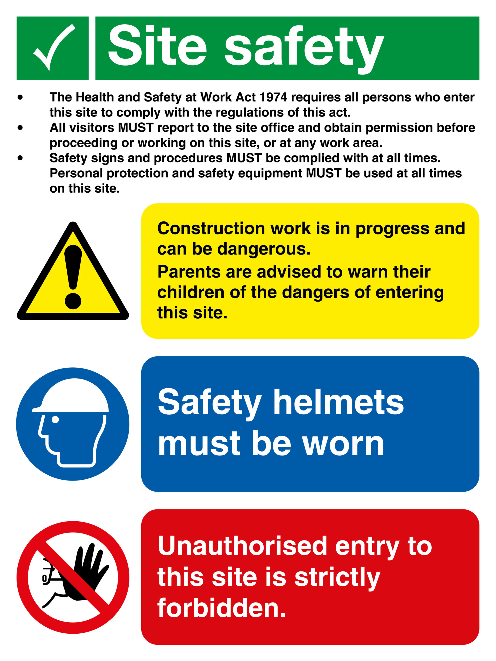 HA28146AC - 800x600mm Site Safety Legal Text Site Safety Board