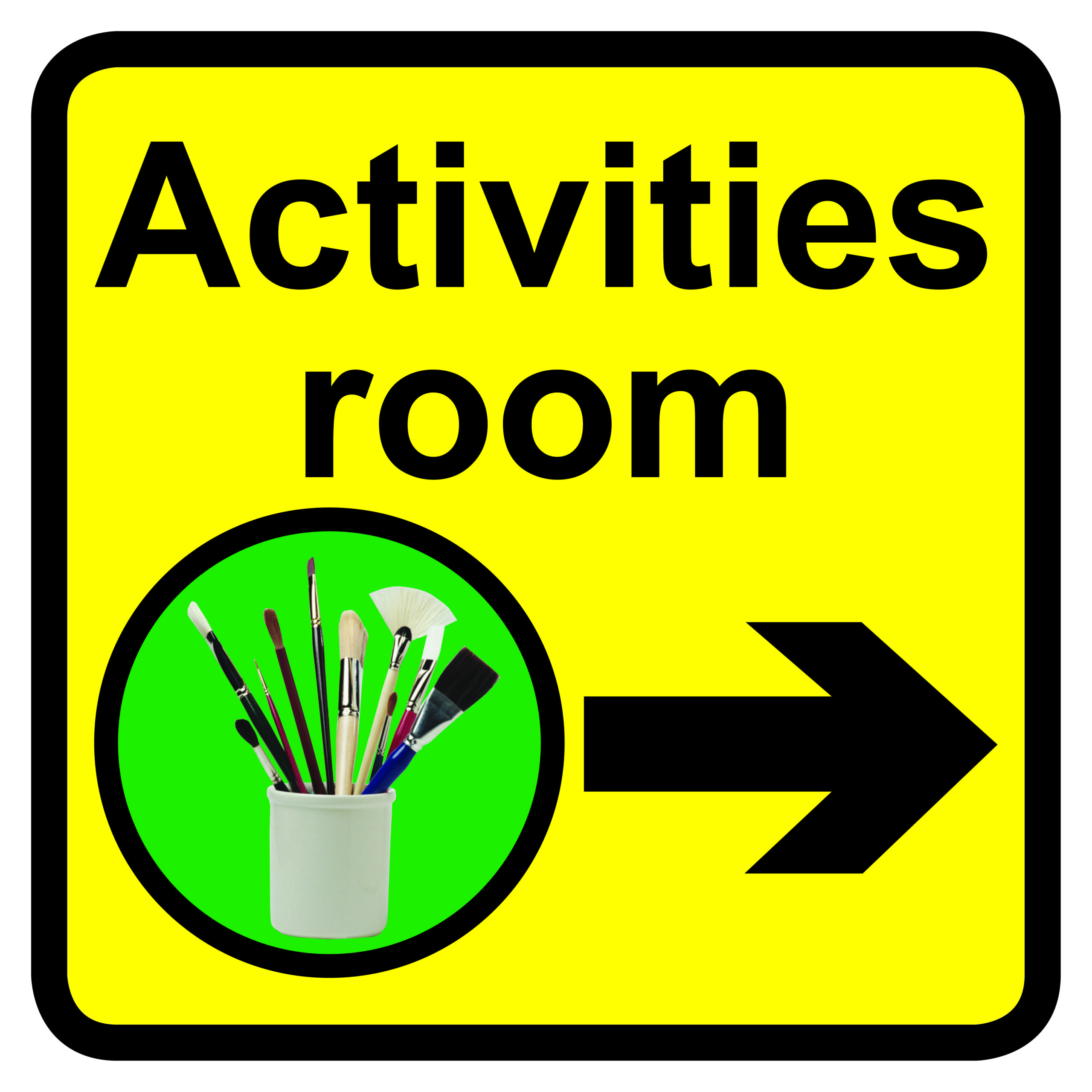 KAI309 - 300x300mm Activities room Dementia Sign Arrow Right