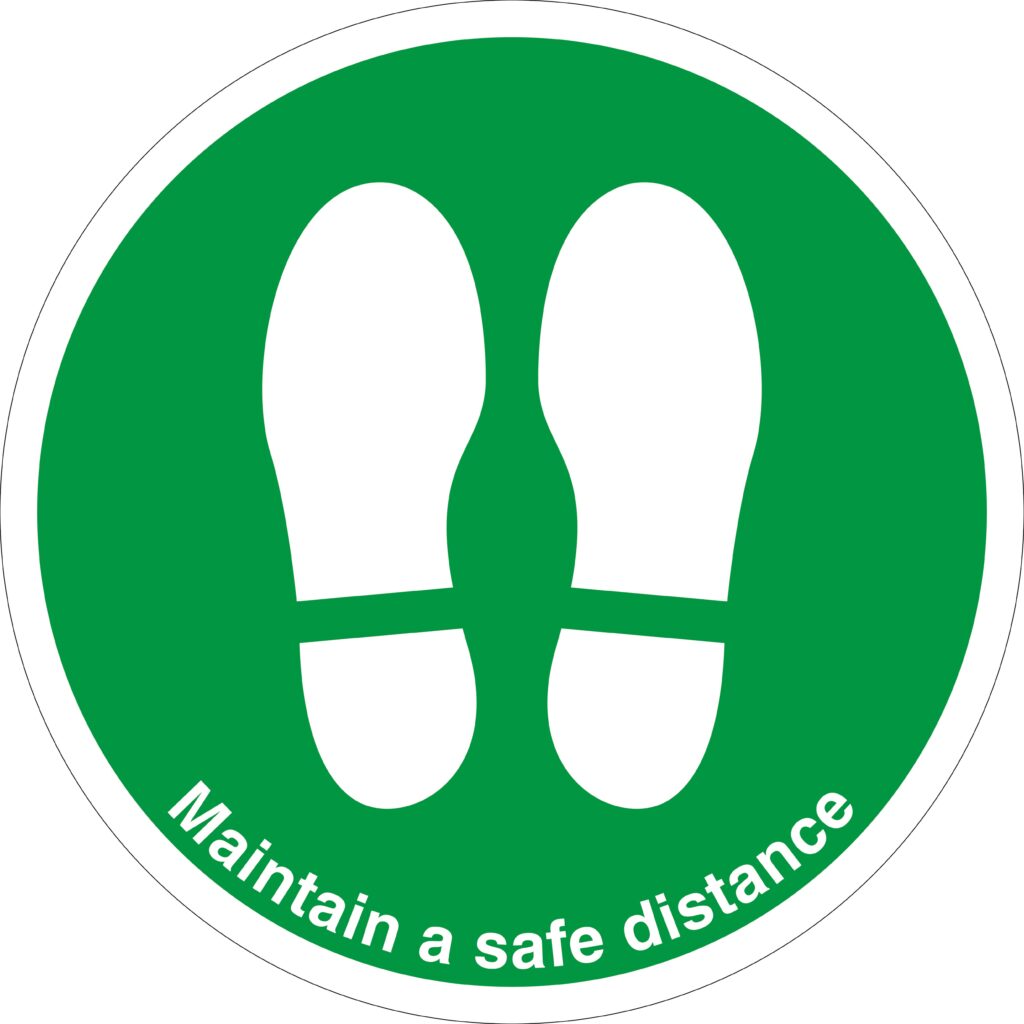SDIS109BBASV - 450mm Dia Maintain Safe Distance Feet Green Anti-slip Floor Sign