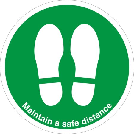 SDIS109BBASV - 450mm Dia Maintain Safe Distance Feet Green Anti-slip Floor Sign