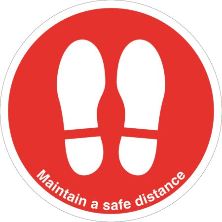 SDIS110BBASV - 450mm Dia Maintain Safe Distance Feet Red Anti-slip Floor Sign