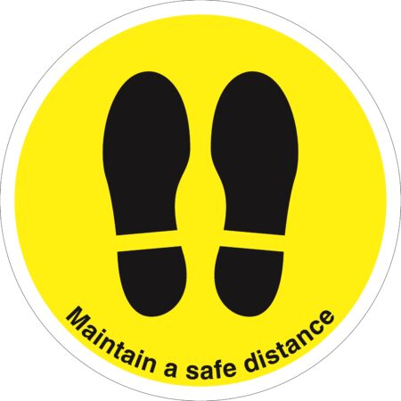 SDIS111BBASV - 450mm Dia Maintain Safe Distance Feet Yellow Anti-slip Floor Sign