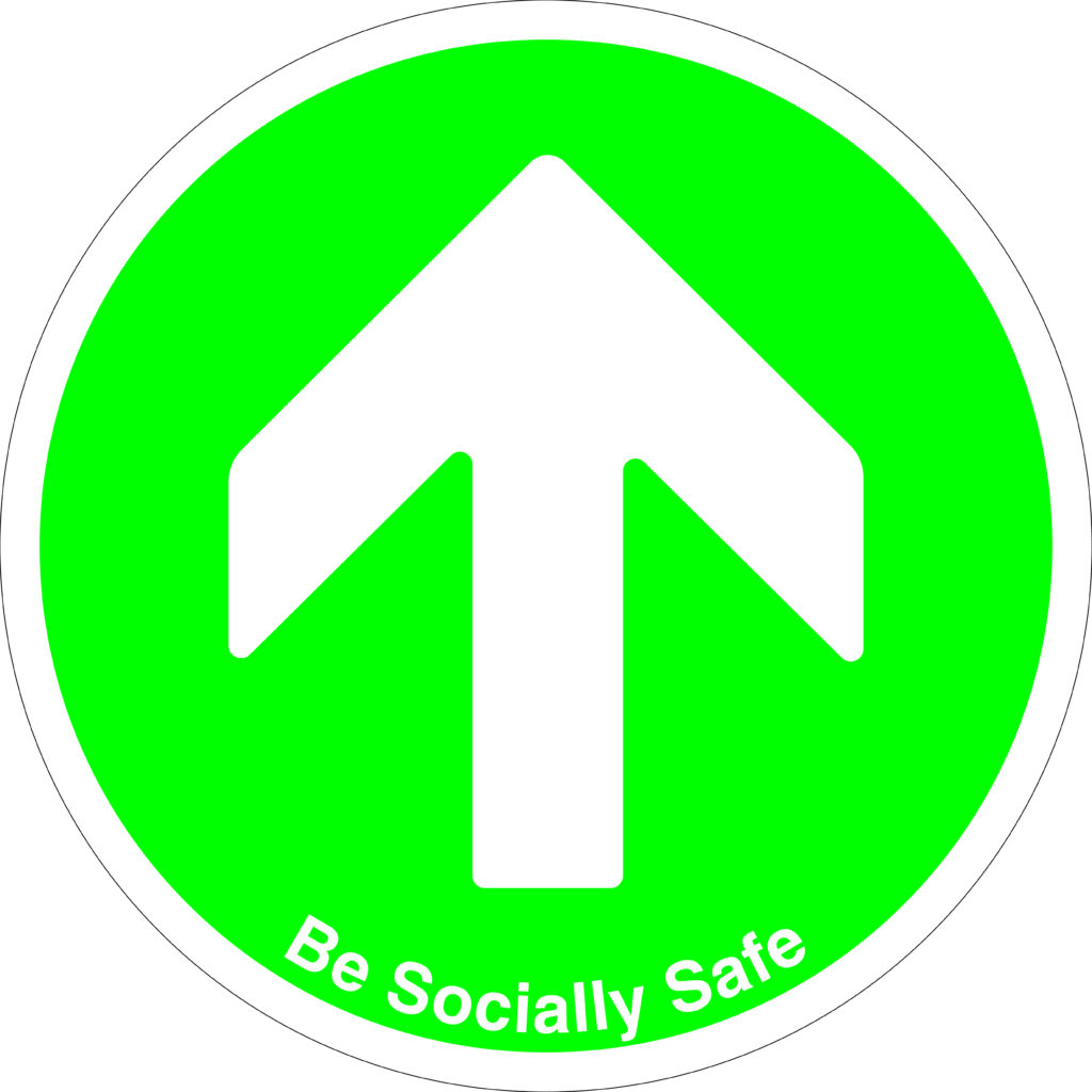 SDIS97BBASV - 450mm Dia Be Socially Safe Arrow Green Anti-slip Floor Sign