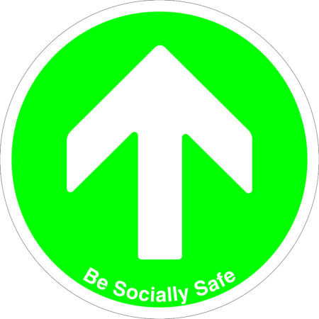 SDIS97BBASV - 450mm Dia Be Socially Safe Arrow Green Anti-slip Floor Sign