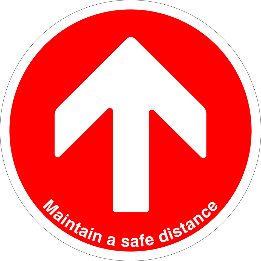 SDIS98BBASV - 450mm Dia Maintain Safe Distance Arrow Red Anti-slip Floor Sign