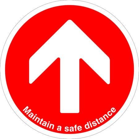 SDIS98BBASV - 450mm Dia Maintain Safe Distance Arrow Red Anti-slip Floor Sign