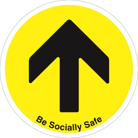 SDIS99BBASV - 450mm Dia Be Socially Safe Arrow Yellow Anti-slip Floor Sign