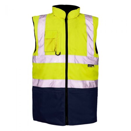 10141 Yellow/Navy 2 Tone Reversible Fleece Lined Bodywarmer