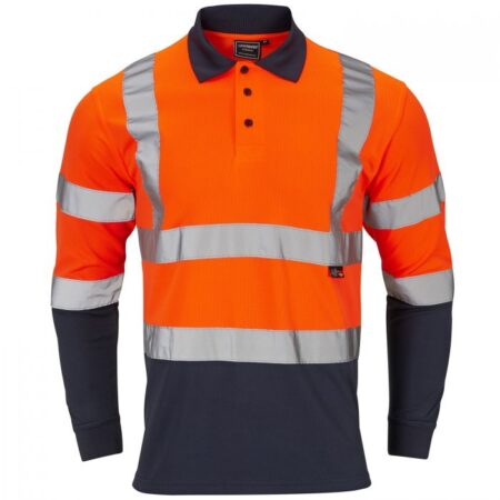 30L491 - Hi-Vis 2 Tone Yellow or Orange Long Sleeve Polo Shirt - Image 2