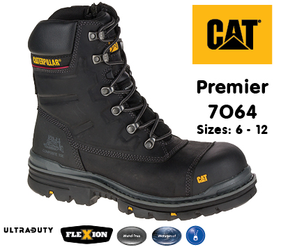 7064 CATERPILLAR Premier Black Safety Boot with side zip