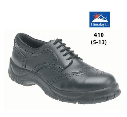 410 - Black Leather Wide Grip Brogue Safety Shoe with  Dual Density Sole & Midsole