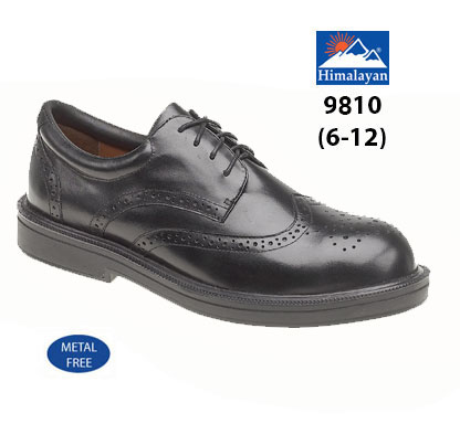 9810 - HIMALAYAN Black Leather Brogue Shoe Metal Free Cap/Midsole PU Outsole