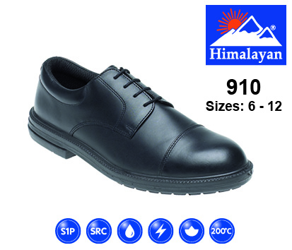 910 - HIMALAYAN Black Leather Formal Safety Shoe with Dual Density Sole & Midsole