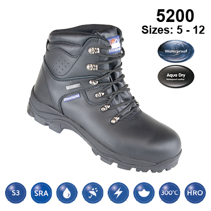 5200 HIMALAYAN Black Leather Fully Waterproof Safety Boot S3 SRC