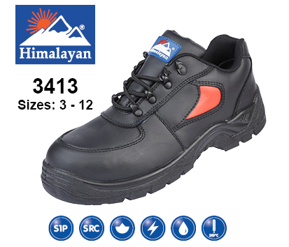 HIMALAYAN Black Leather Upper SMS Safety Shoe with Steel Toe Cap and Midsole