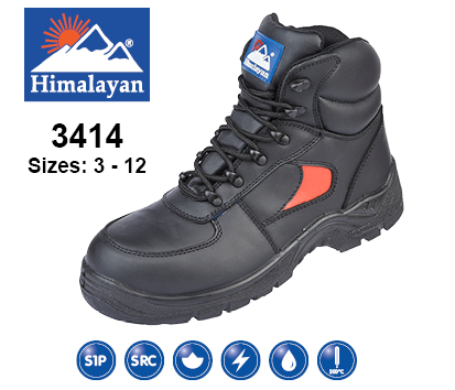 HIMALAYAN Black Leather Upper SMS Safety Boot with Steel Toe Cap and Midsole