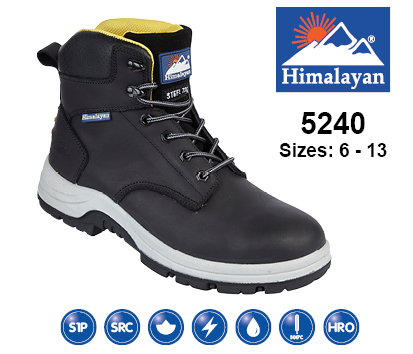 5240 HIMALAYAN Black Waxy Leather Upper Safety Ankle Boot S1P SRC