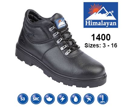 1400 HIMALAYAN Black Leather Safety Boot With Steel Midsole And Toecap