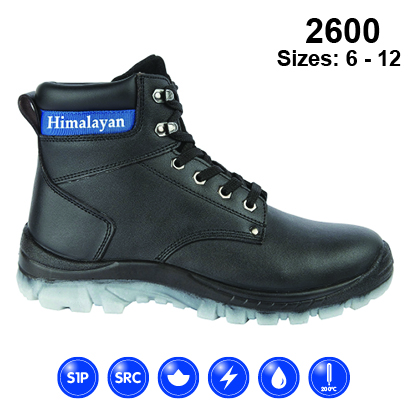 HIMALAYAN Black Leather Upper Safety Ankle Boot with Steel Toe Cap and Midsole S1P SRC
