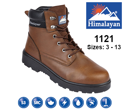 HIMALAYAN Brown Leather Safety Ankle Boot With Steel Midsole And Toecap S3 SRC