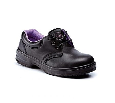 LT739 LADIES BLACK LEATHER 3 EYELET TIE SHOE S1P SRC