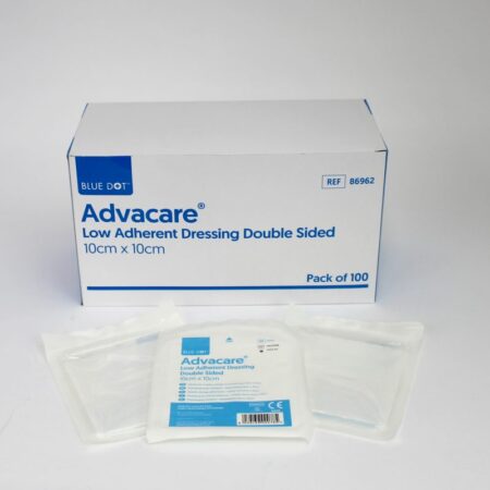 86962 - Blue Dot Low Adherent Dressing- 10 x 10cm. Box of 100. Double Sided Dressing Pads for Effective Wound Care