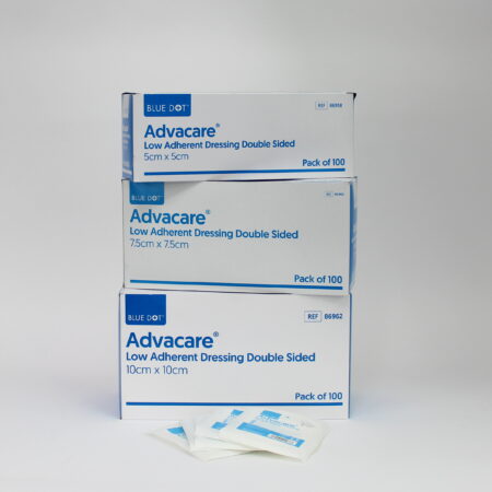 86960 - ADVACARE LOW ADHERENT DRESSING 7.5cm x 7.5cm Box of 100 Double Sided Dressing Pads for Effective Wound Care.