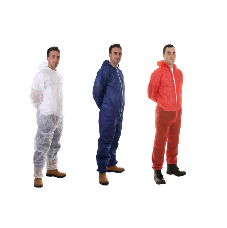 NM-100-NWCA PP Non-Woven Coveralls White, Navy, Red Priced Each