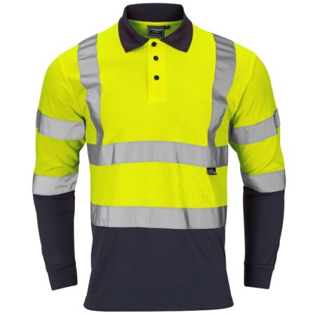 30L491 - Hi-Vis 2 Tone Yellow or Orange Long Sleeve Polo Shirt - Image 3